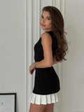 Sleeveless Mini Dress for women - A-Line Fit and Flare - Pleated Skirt Color Block - Image 3