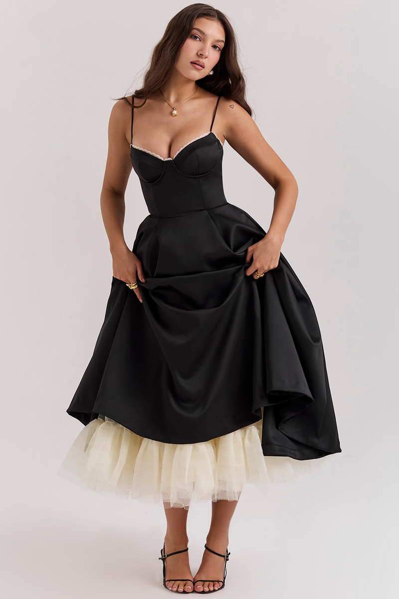 A-Line Midi Dress for Women - Spaghetti Strap Bustier Bodice - Image 7