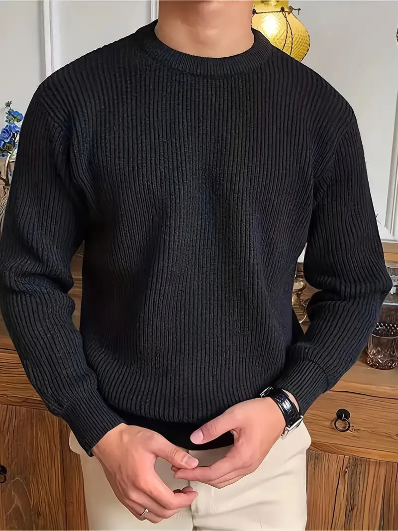 Ribbed Crewneck Sweater for Men - Long Sleeve - Image 2