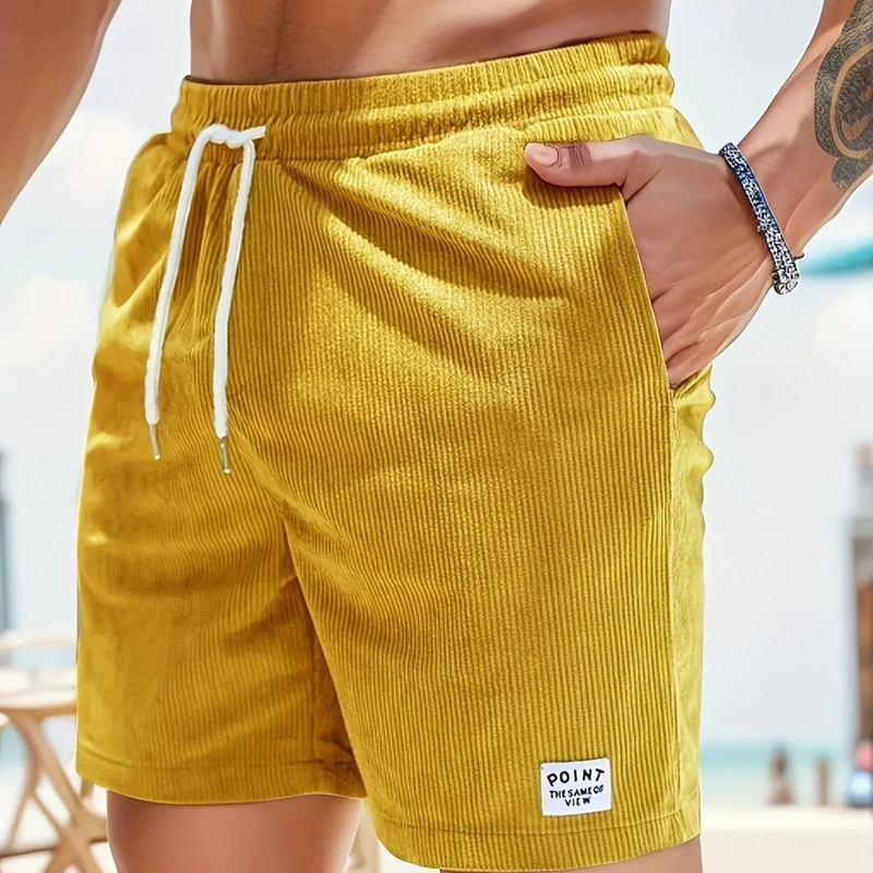Corduroy Casual Shorts for Men - Drawstring Relaxed Fit - Patch Detail Knee Length - Image 15