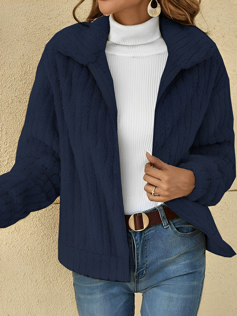 Collared Zip-Up Jacket for Women - Long Sleeve - Image 2
