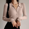 Collared Button-Down Sweater for Women - V-Neck - Image 4