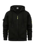 Full Zip Cargo Hoodie for Men - Drawstring Hood - Image 4