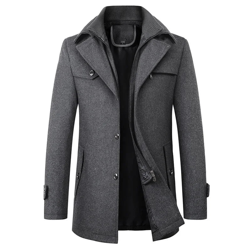 Pea Coat Overcoat for Men - Button-Down Closure - Image 2