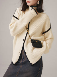 Button-Front Cardigan Sweater for Women - Turtleneck - Image 1