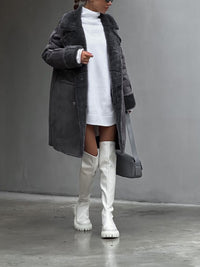 Long Coat for Women - Shearling Trim - Image 4