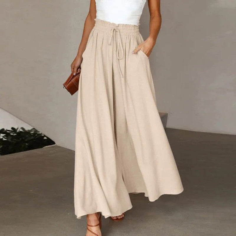 Wide Leg Palazzo Pants for women - High Waisted Drawstring Waist - Pockets Relaxed Fit - Image 6