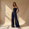 Strapless Wide Leg Jumpsuit for Women - High Waisted Pockets - Image 1