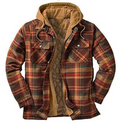 Checkered Hooded Coat for Men – Cotton-Padded, Loose Fit