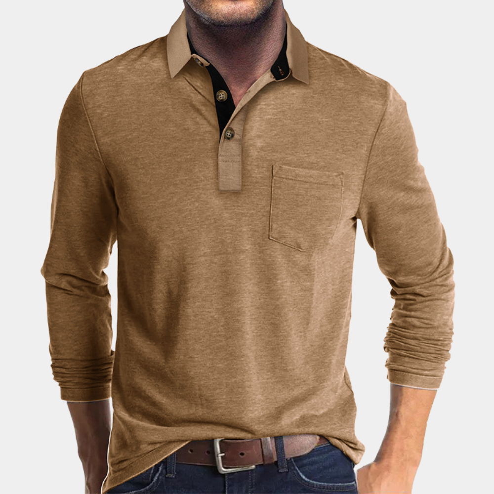 Long Sleeve Polo Shirt for Men - Pocket - Image 6