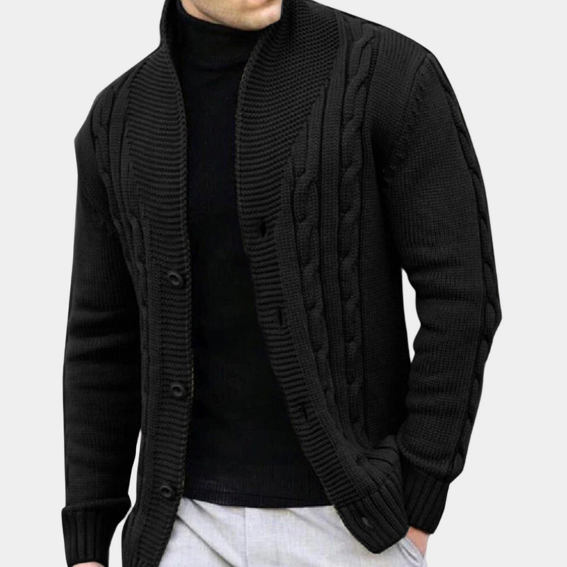 Cable Knit Shawl Collar Jacket for Men - Button Down - Image 2