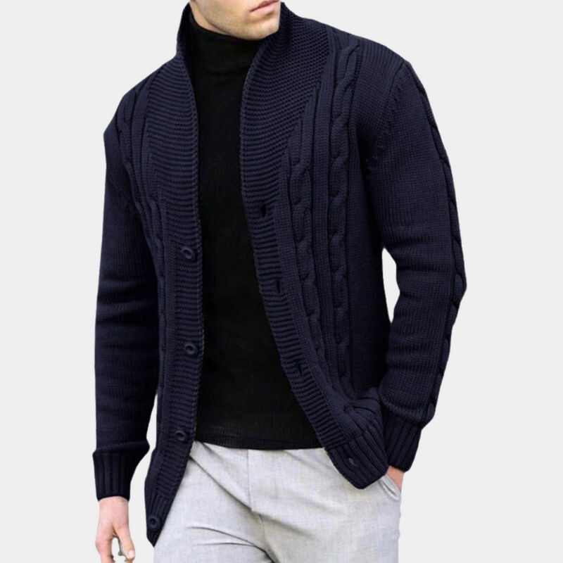 Cable Knit Shawl Collar Jacket for Men - Button Down - Image 3