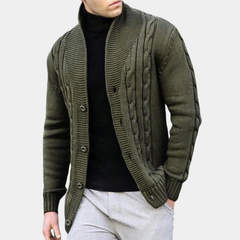 Cable Knit Shawl Collar Jacket for Men - Button Down - Image 4