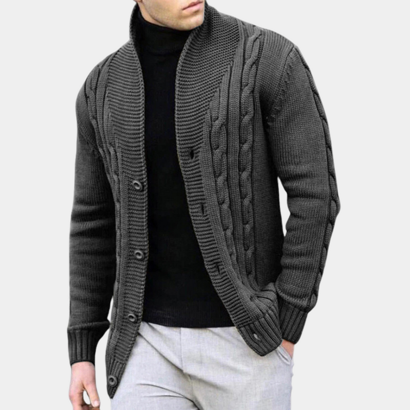 Cable Knit Shawl Collar Jacket for Men - Button Down - Image 5