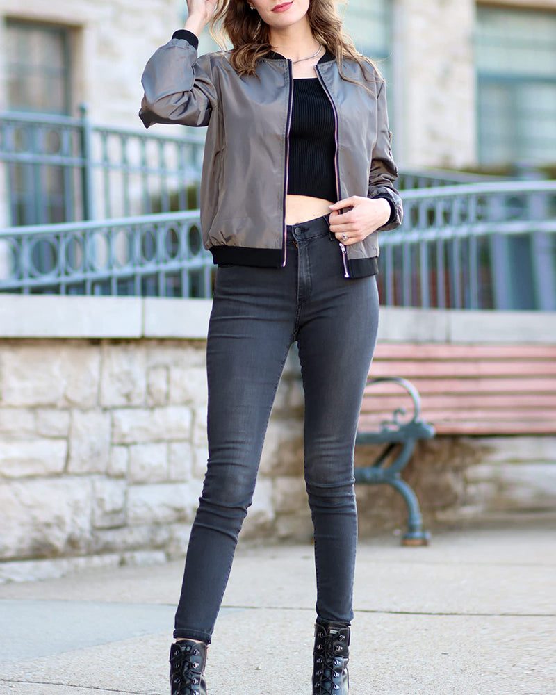 Bomber Jacket for Women - Long Sleeve - Image 4