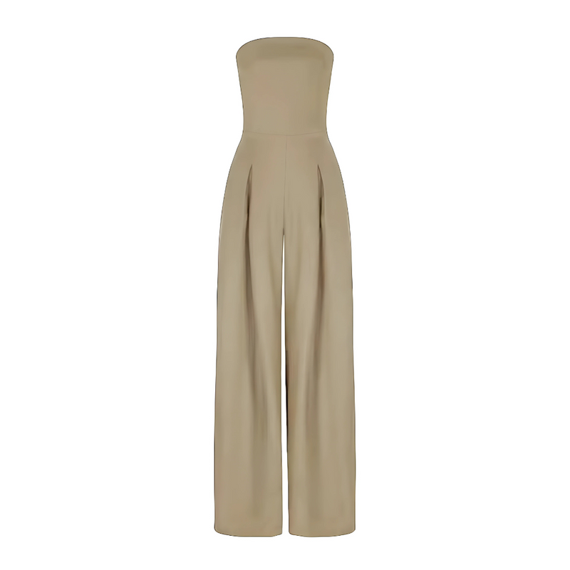 Strapless Wide Leg Jumpsuit for Women - High Waisted Pockets - Image 8