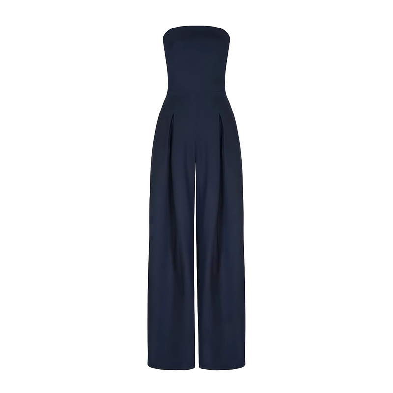 Strapless Wide Leg Jumpsuit for Women - High Waisted Pockets - Image 2
