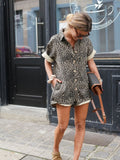 Animal Print Button-Up Romper for Women - Collared Cuffed Sleeve - Image 3