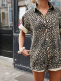 Animal Print Button-Up Romper for Women - Collared Cuffed Sleeve - Image 4