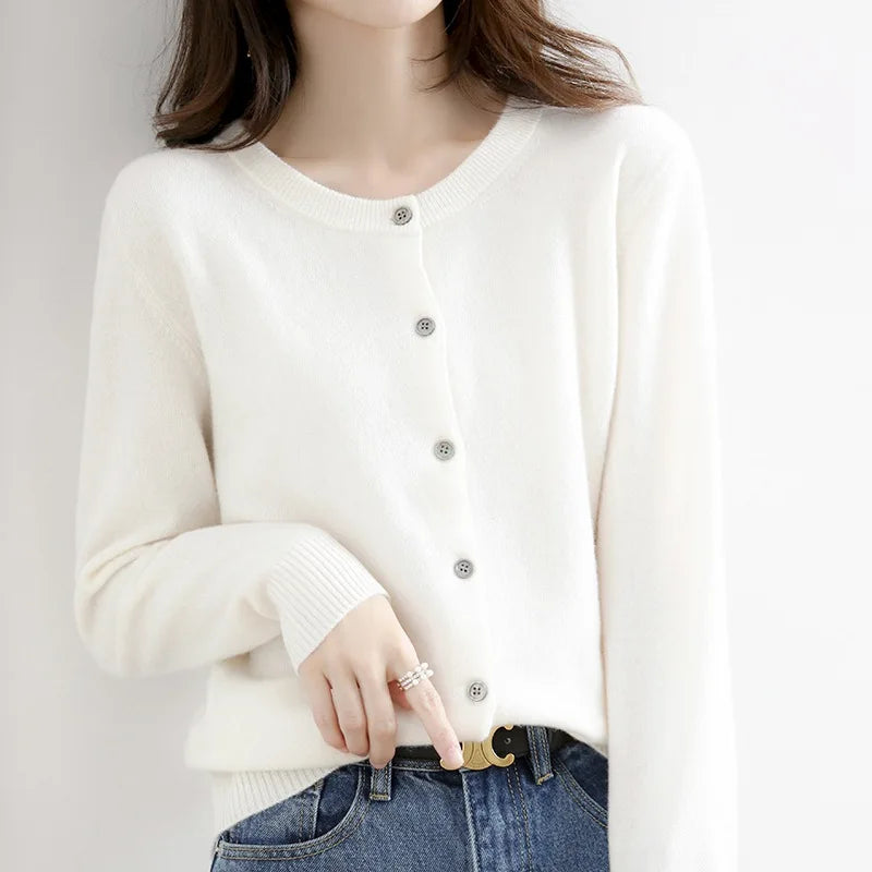 Crewneck Cardigan Sweater for Women - Button Front - Image 5