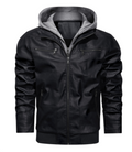 Faux Leather Hooded Bomber Jacket for Men - Zip Front