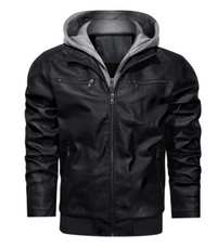 Faux Leather Hooded Bomber Jacket for Men - Zip Front