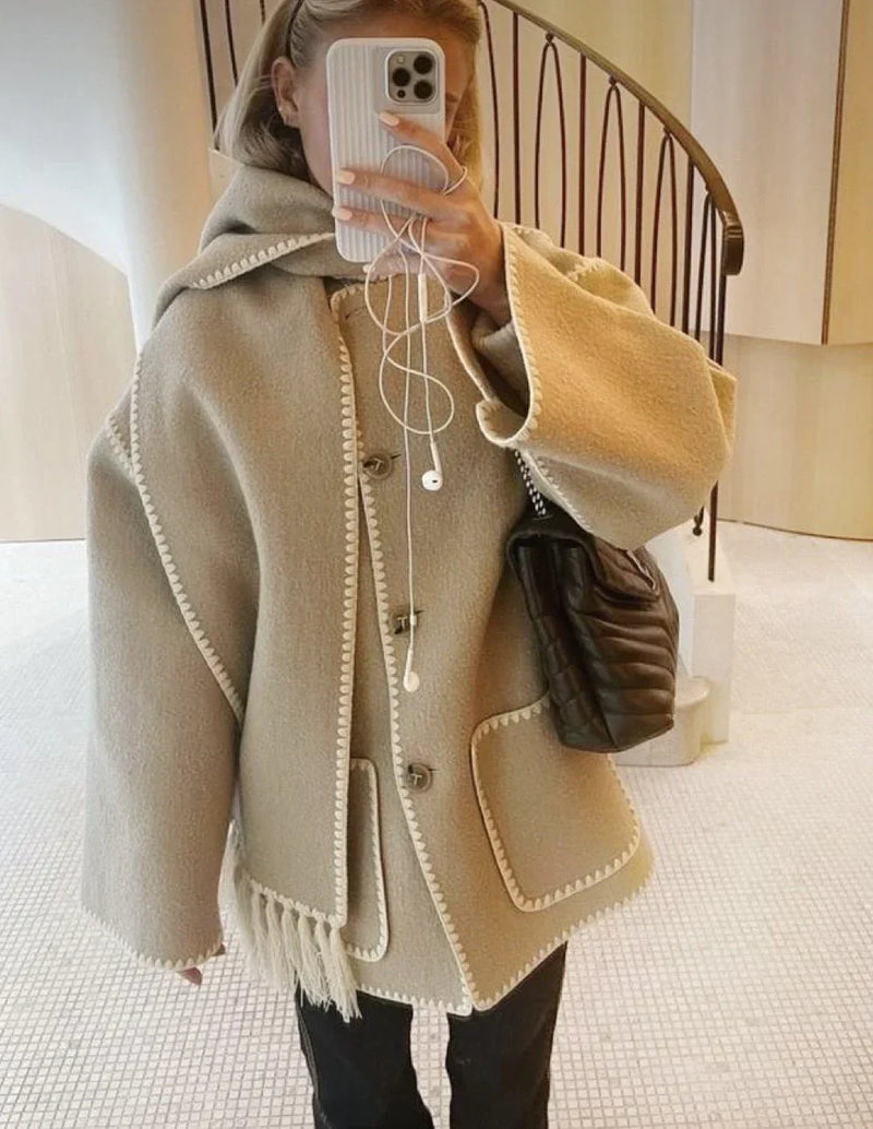 Oversized Fringe Coat for Women - Shawl Collar - Image 13