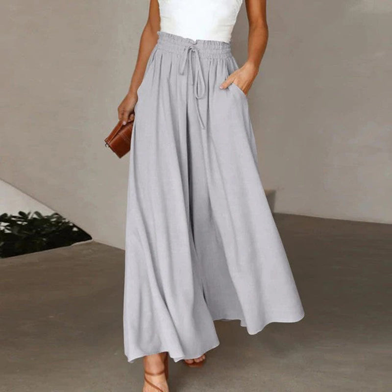 Wide Leg Palazzo Pants for women - High Waisted Drawstring Waist - Pockets Relaxed Fit - Image 3