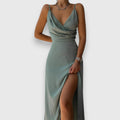 Spaghetti Strap Wrap Dress for Women - Cowl Neck Slit - Image 3
