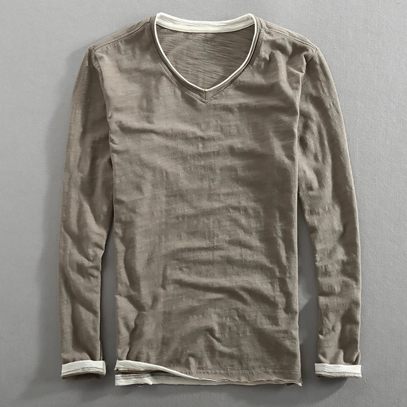 V-Neck Sweater for Men - Layered Cuff - Image 2