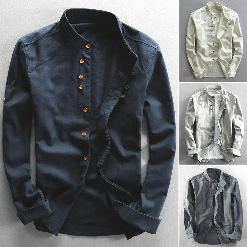 Mandarin Collar Shirt for Men - Long Sleeve - Image 5
