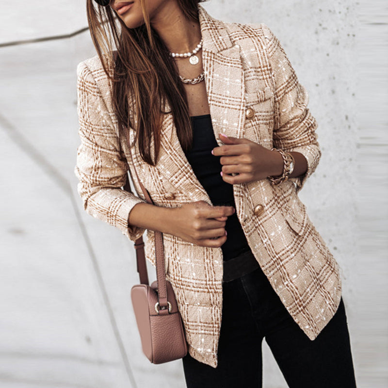 Plaid Blazer for Women - Double-Breasted - Image 3