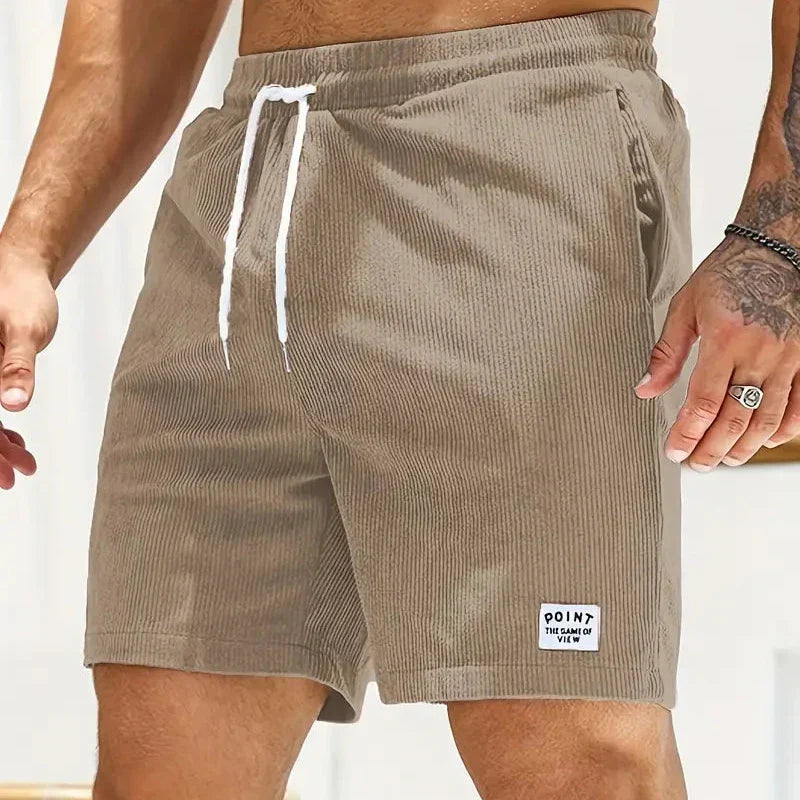 Corduroy Casual Shorts for Men - Drawstring Relaxed Fit - Patch Detail Knee Length - Image 11