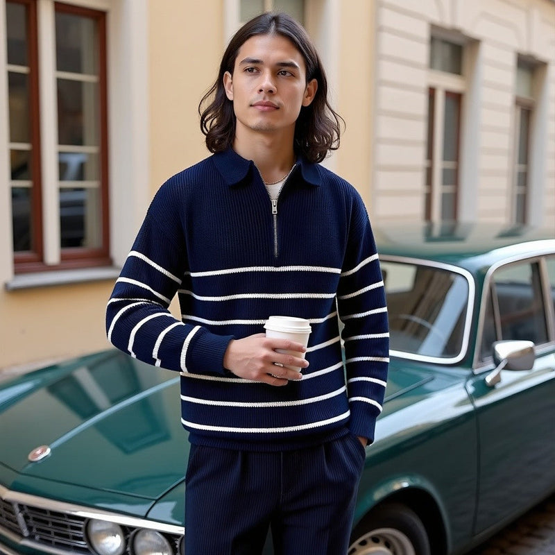 Striped Half-Zip Sweater for Men - Striped - Image 2