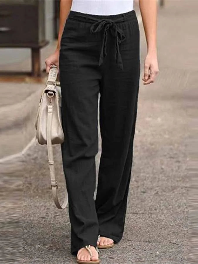 Wide Leg Pants for women - High Waisted Tie Waist - Relaxed Fit Casual - Image 4