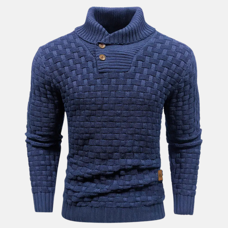 Shawl Collar Sweater for Men - Button Detail - Image 2