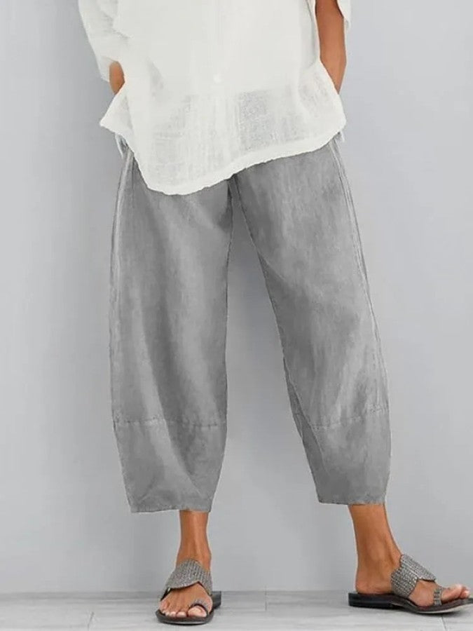 Wide Leg Cropped Pants for women - Loose Fit High Waisted - Elastic Waist - Image 2