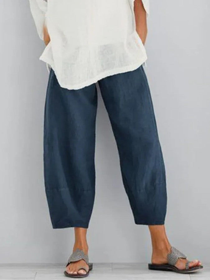Wide Leg Cropped Pants for women - Loose Fit High Waisted - Elastic Waist - Image 3