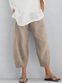 Wide Leg Cropped Pants for women - Loose Fit High Waisted - Elastic Waist - Image 1