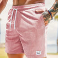 Corduroy Casual Shorts for Men - Drawstring Relaxed Fit - Patch Detail Knee Length - Image 12
