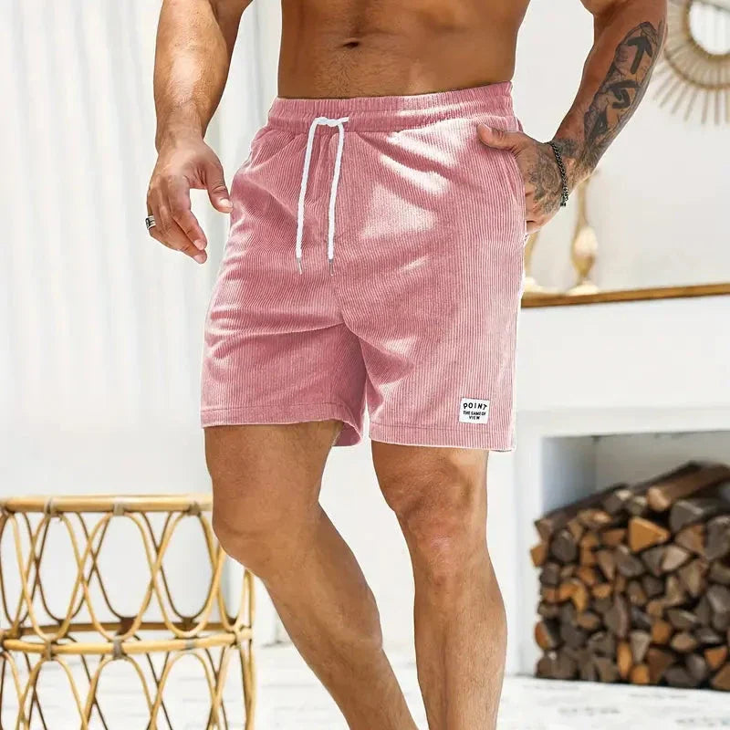 Corduroy Casual Shorts for Men - Drawstring Relaxed Fit - Patch Detail Knee Length - Image 6