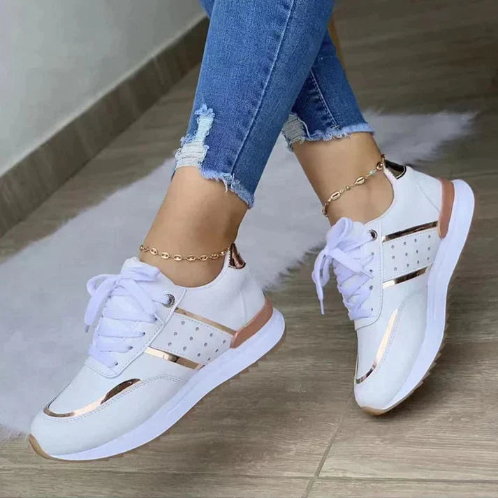 Lace-Up Sneakers Shoes for Women - Panelled Design - Image 2