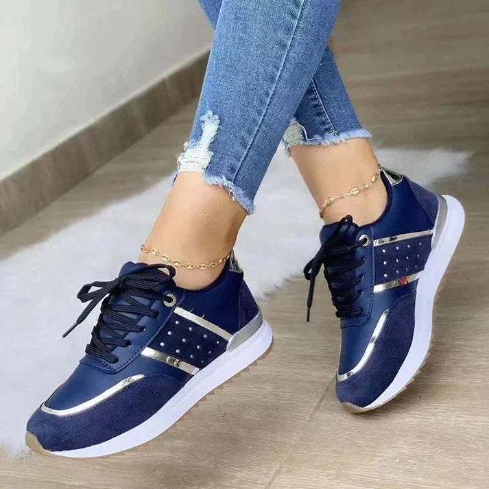 Lace-Up Sneakers Shoes for Women - Panelled Design - Image 3