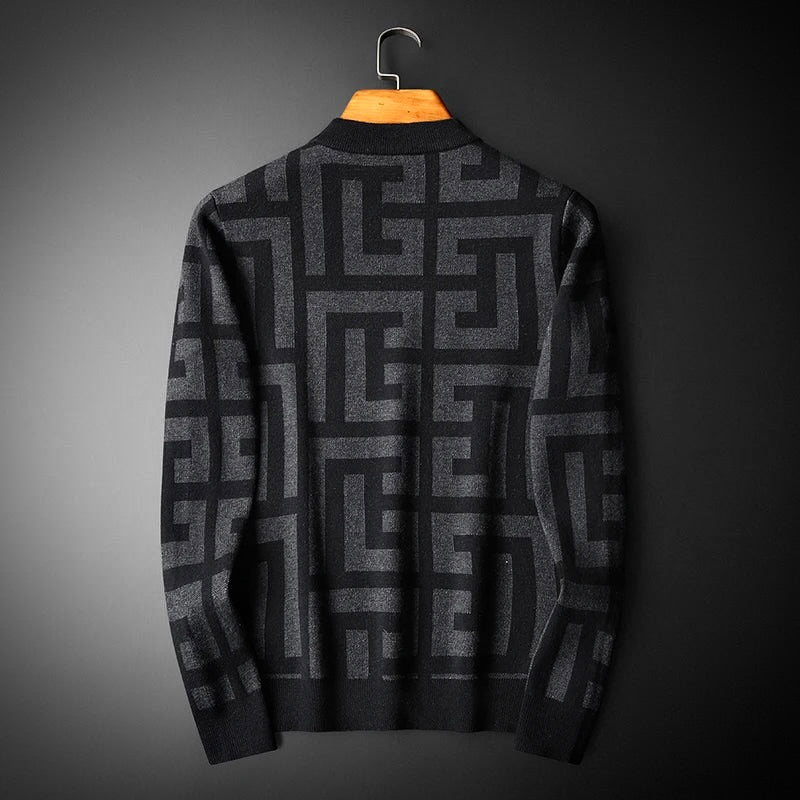 Crew Neck Sweater for Men - Geometric Print - Image 3