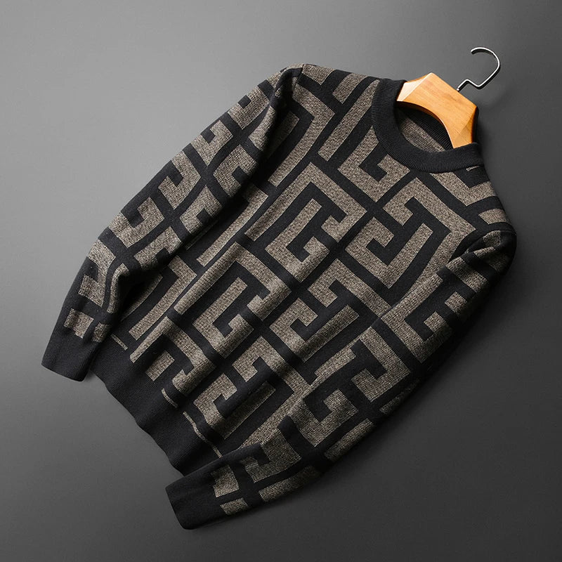 Crew Neck Sweater for Men - Geometric Print - Image 2