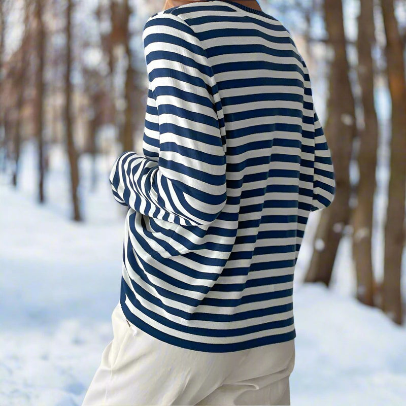Striped Long Sleeve T-Shirt for women - Crew Neck Relaxed Fit - Image 8