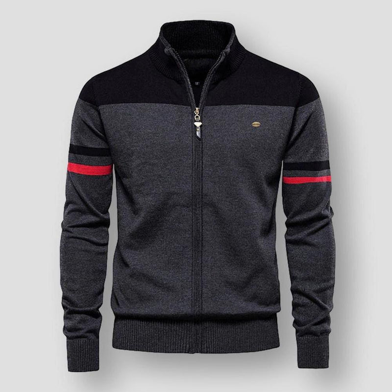 Knit Zip-Up Jacket for Men - Stand Collar - Image 3