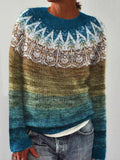Crewneck Pullover Sweater for Women - Color Block - Image 1