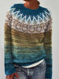 Crewneck Pullover Sweater for Women - Color Block - Image 1