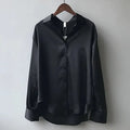 Button-Up Shirt for women - Collared Long Sleeve - Relaxed Fit Cuffed Sleeves - Standard Collar - Image 4